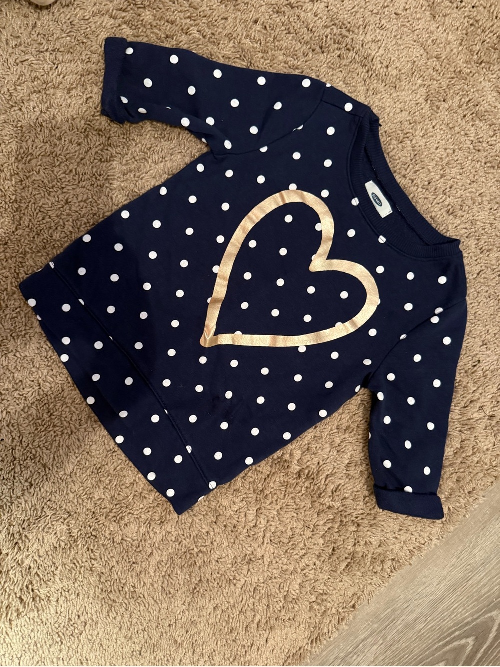 Old Navy Navy Polka Dot Top with Metallic Gold Heart